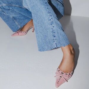 TONY BIANCO SHEA MULE BLOSSOM SUEDE HEELS